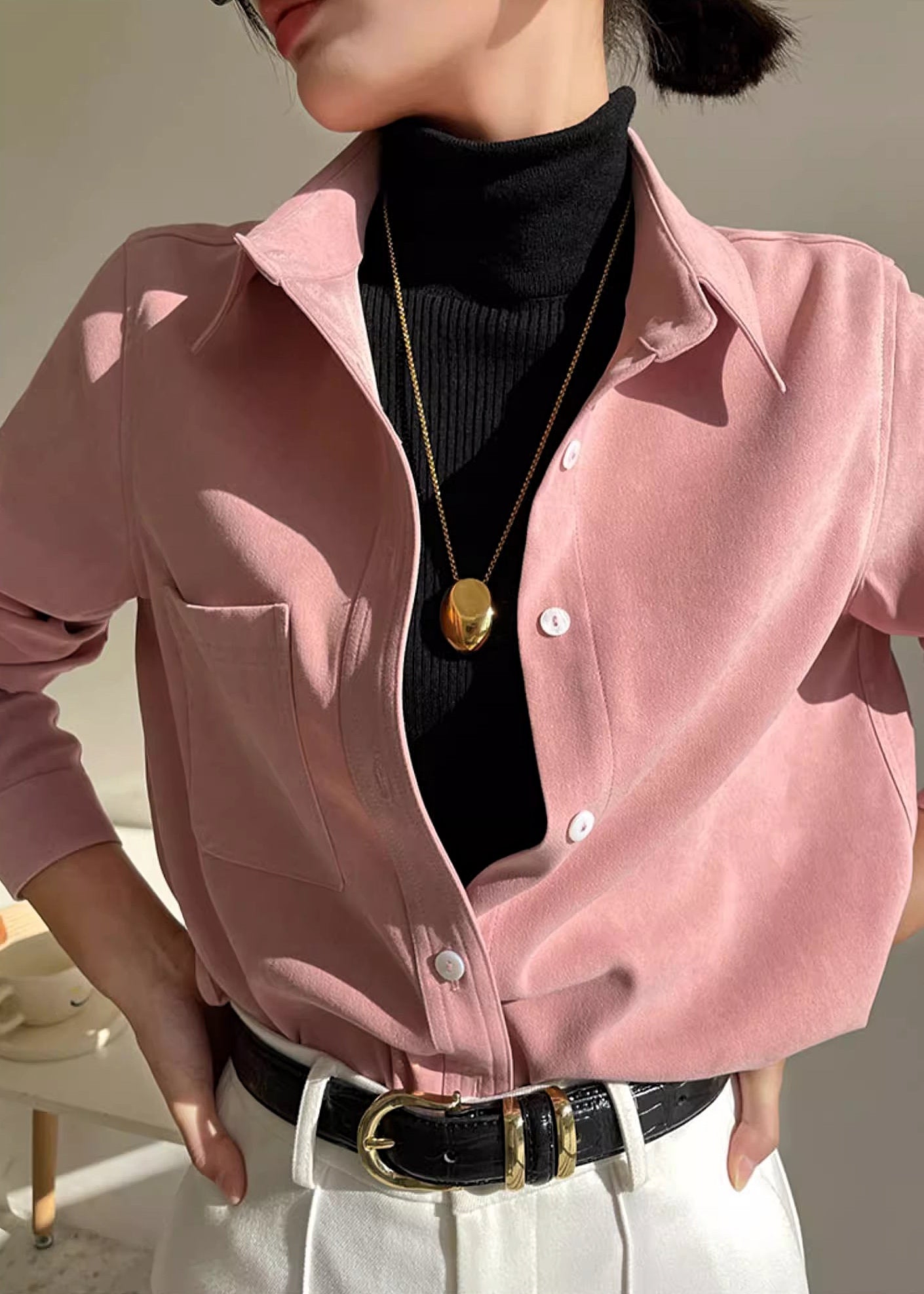 Kasey Velvet Shirt - Blush / Maroon (PRE-ORDER)